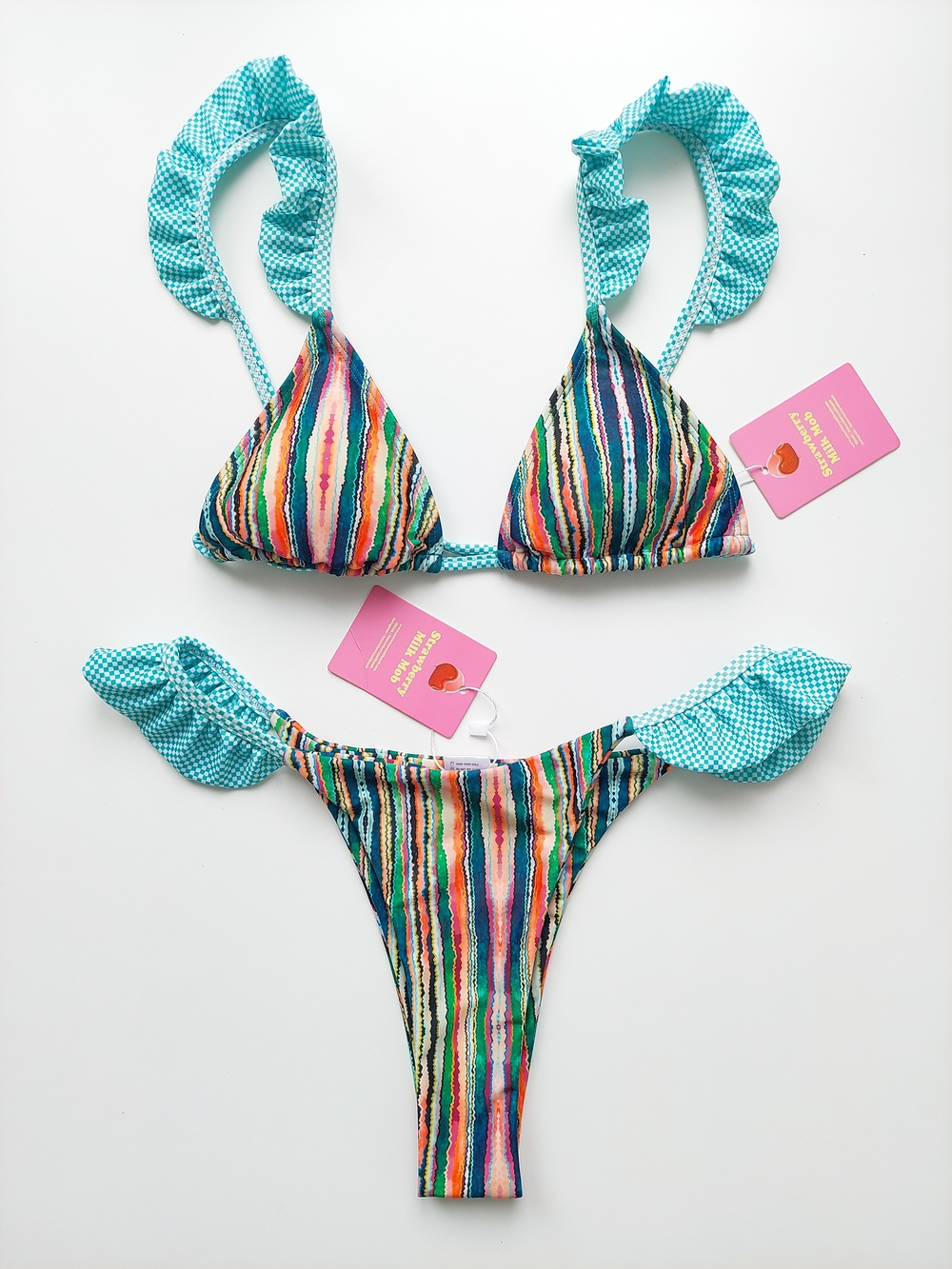 Strawberry Milk Mob Size M Alla Spiaggia Bikini Set Top+Bottom Multicolor Green